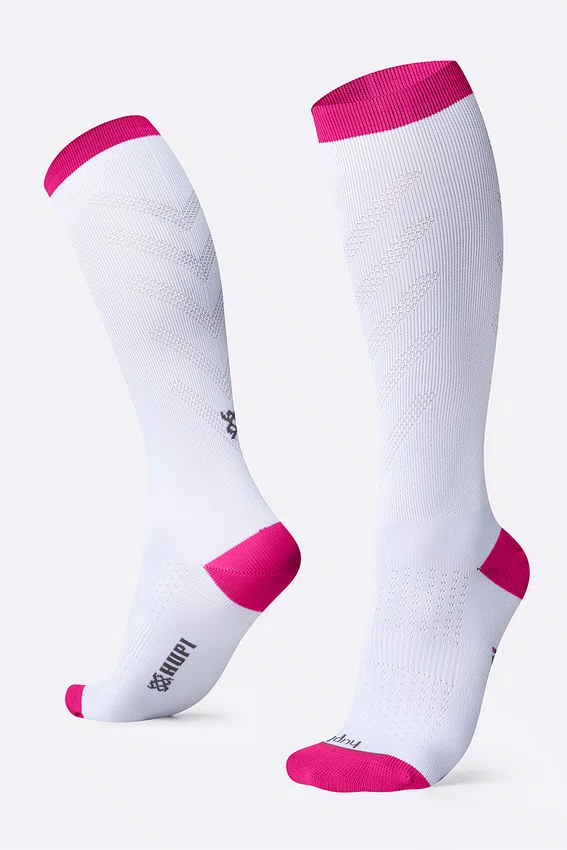 Meia HUPI Air Longa Branco e Rosa
