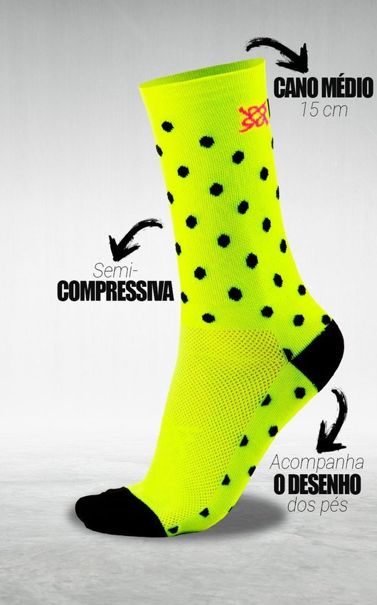 Meia HUPI Amarelo Neon Dots -  LT para pés menores 34-38