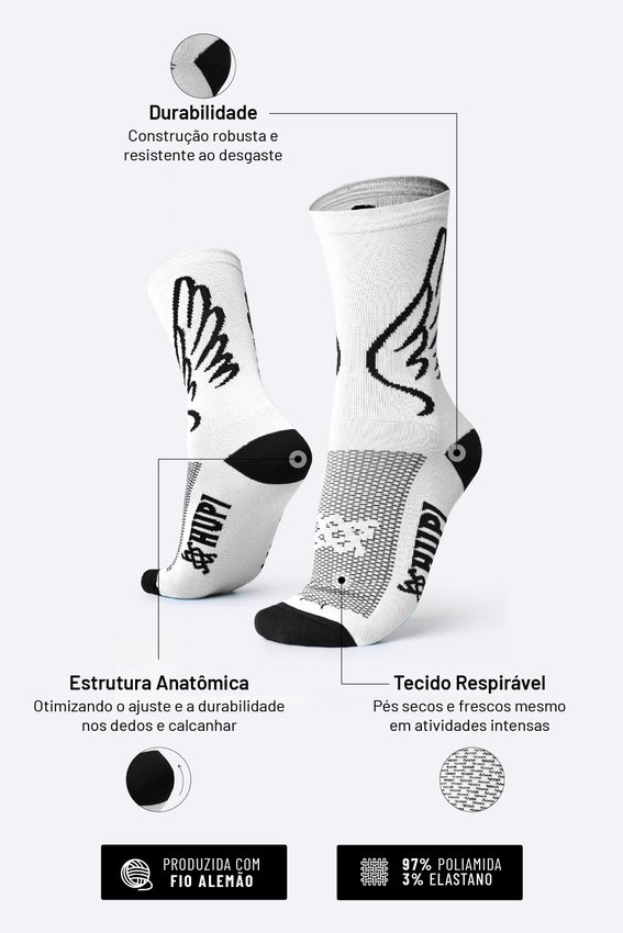 Meia HUPI Asas Branco/Preto