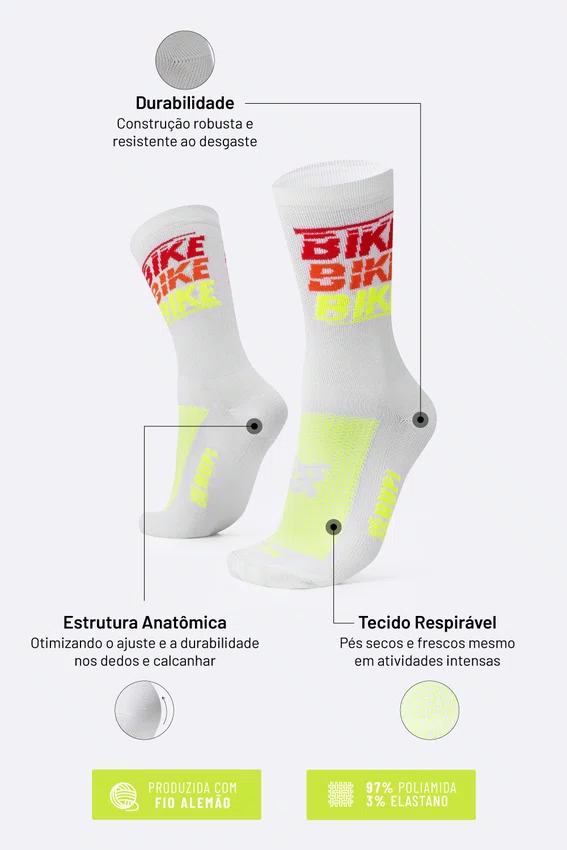 Meia HUPI Bike Bike Bike Branco