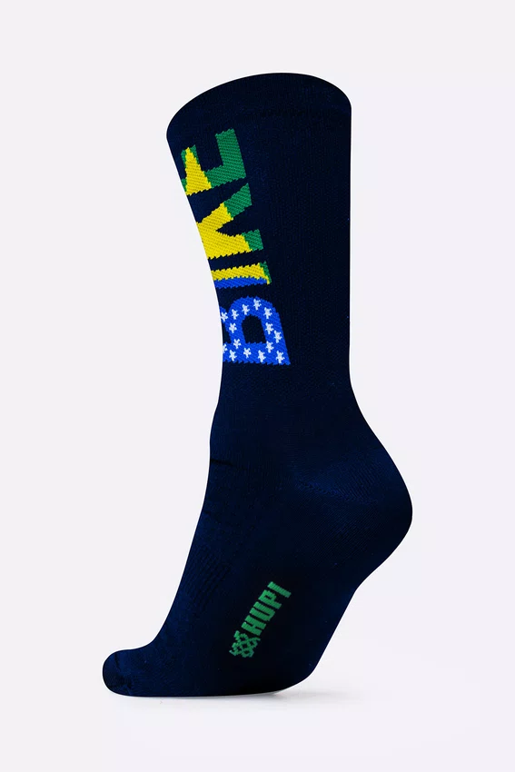 Meia HUPI Bike Brasil Azul Marinho Pés Menores 34-38