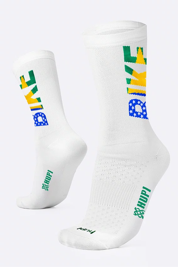 Meia HUPI Bike Brasil Branco Pés Menores 34-38