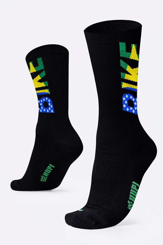 Meia HUPI Bike Brasil Preto Pés Menores 34-38