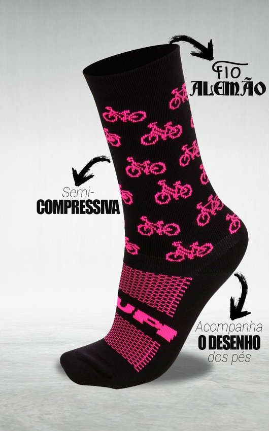 Meia HUPI Bike Rosa - LT para pés menores 34-38