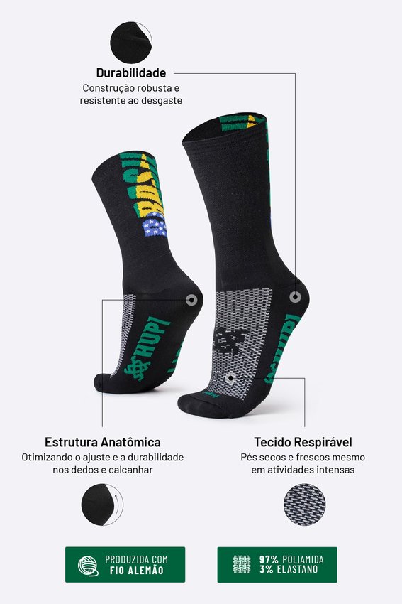 Meia HUPI Brasil 5.0 Preto