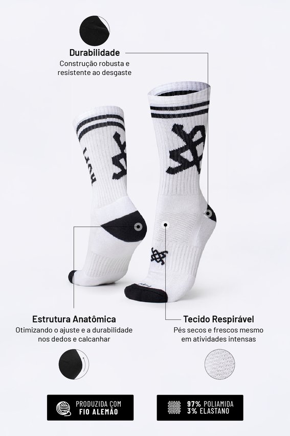 Meia HUPI Cano Médio Crew Branco