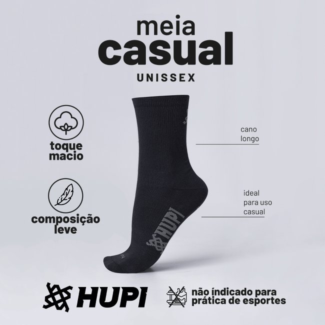Meia HUPI Casual Cano Longo Algodão Preto