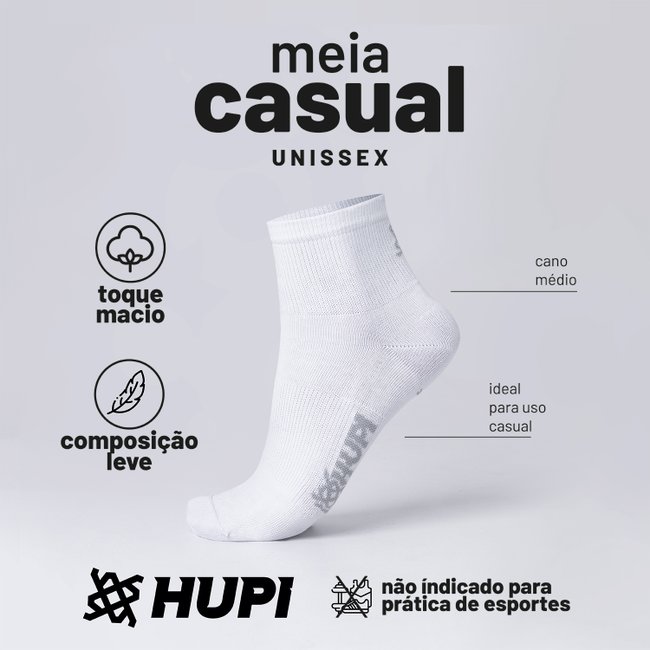 Meia HUPI Casual Cano Curto Algodão Branco