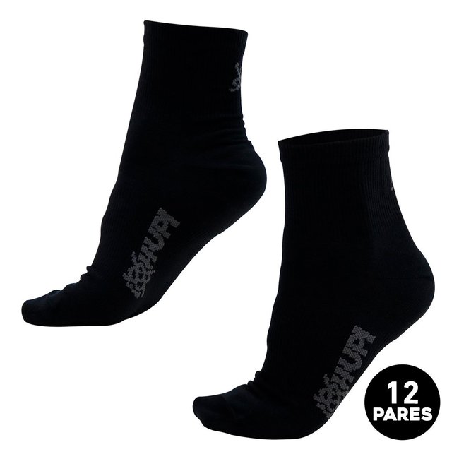 Meia HUPI Casual Cano Curto Algodão Preto - Kit 12 Pares Unissex