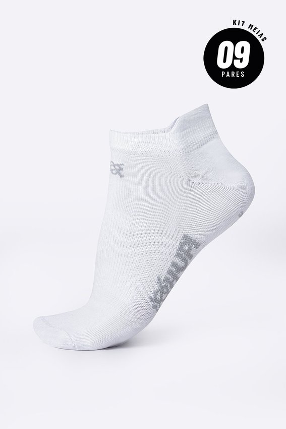 Meia HUPI Casual Invisível Algodão Branco P - Kit 09 Pares
