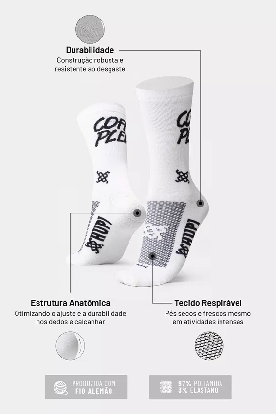 Meia HUPI Coffee Please Branco Plus (42 a 46)
