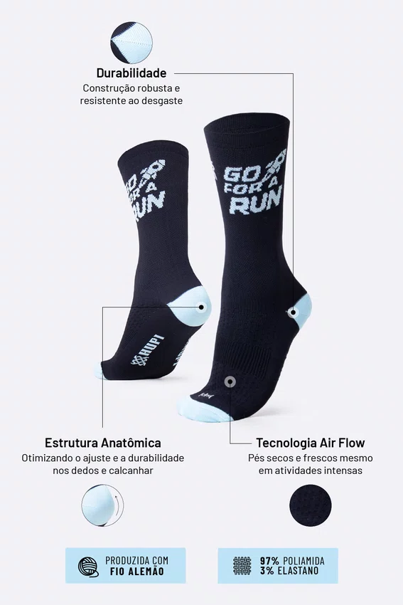 Meia HUPI Go For a Run Preto/Azul
