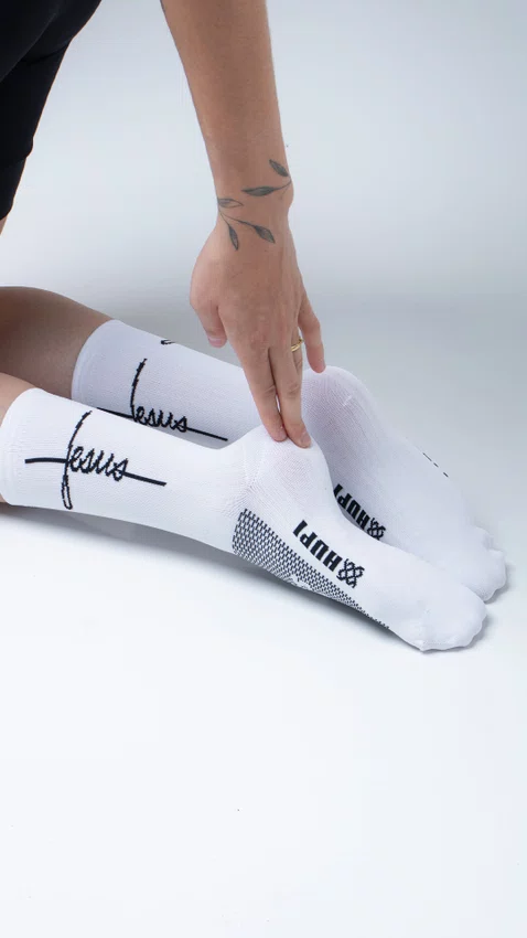 Meia HUPI Jesus Branco/Preto - LT para pés menores 34-38