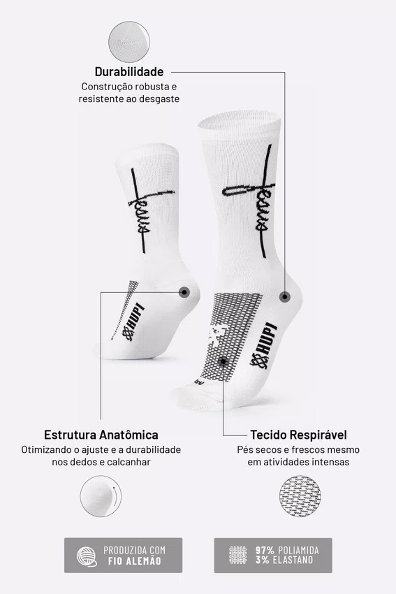 Meia HUPI Jesus Branco/Preto Plus (42 a 46)