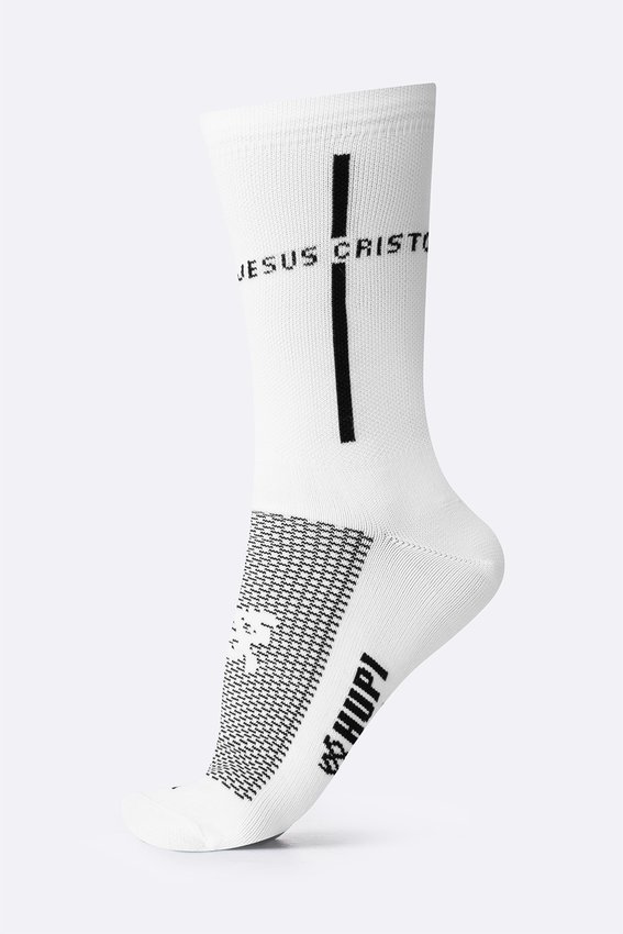 Meia HUPI Jesus Cristo Branco/Preto - LT para pés menores 34-38