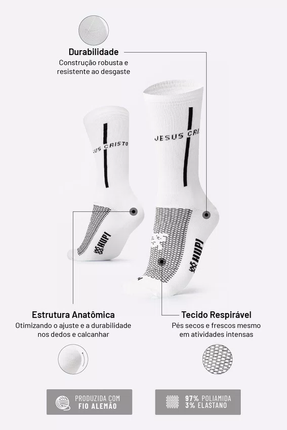 Meia HUPI Jesus Cristo Branco/Preto - LT para pés menores 34-38