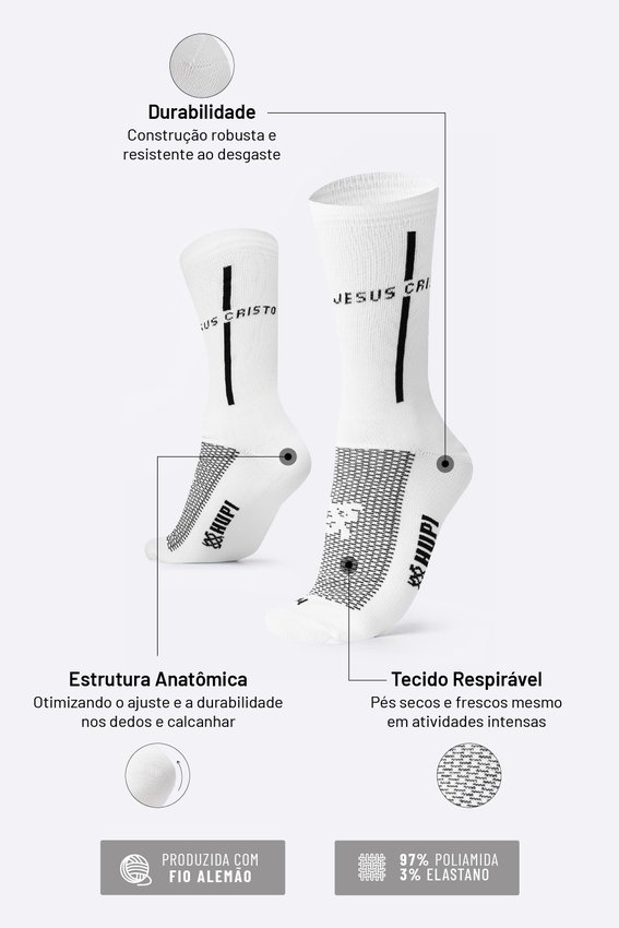 Meia HUPI Jesus Cristo Branco/Preto Plus (42 a 46)