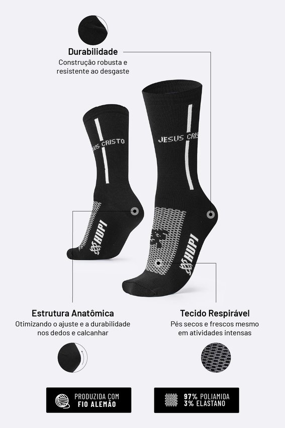 Meia HUPI Jesus Cristo Preto/Branco LT para pés menores 34-38