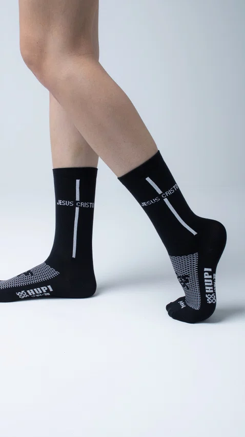 Meia HUPI Jesus Cristo Preto/Branco LT para pés menores 34-38