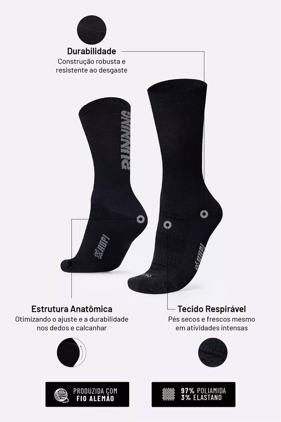 Meia HUPI Keep Running Preto Plus (42 a 46)