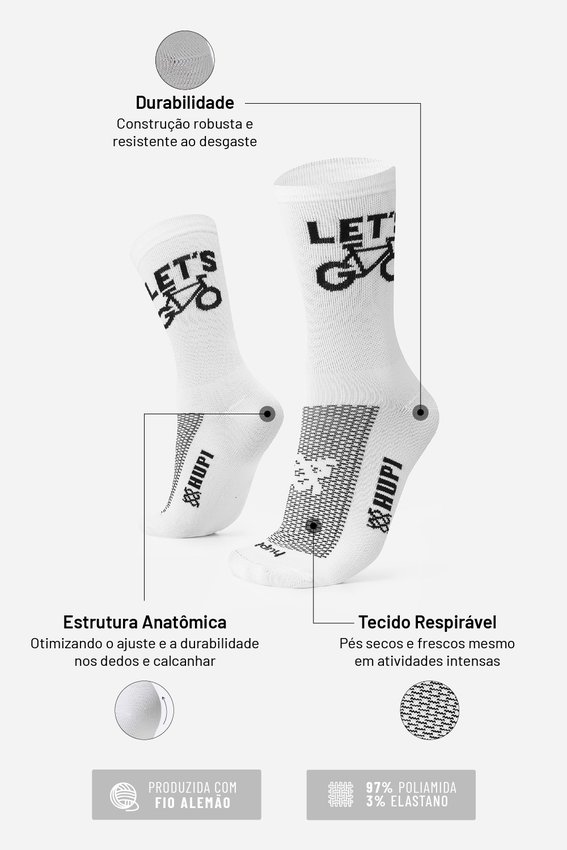 Meia HUPI Let´s Bike Branco