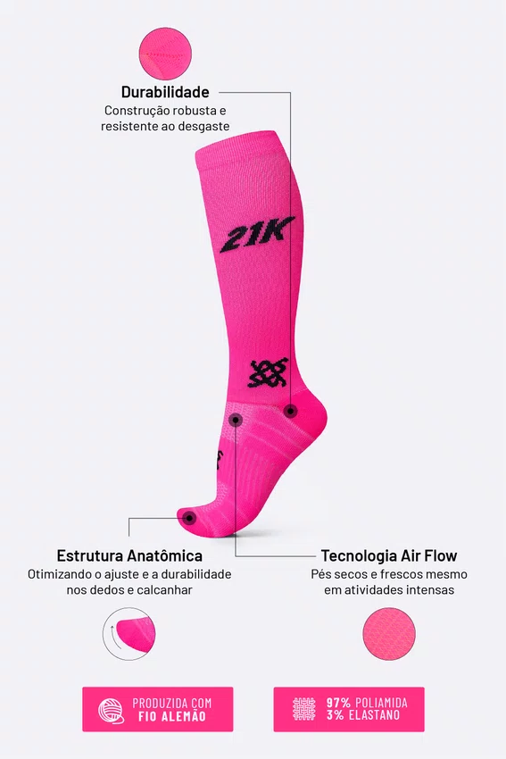 Meia HUPI Longa 21k Rosa