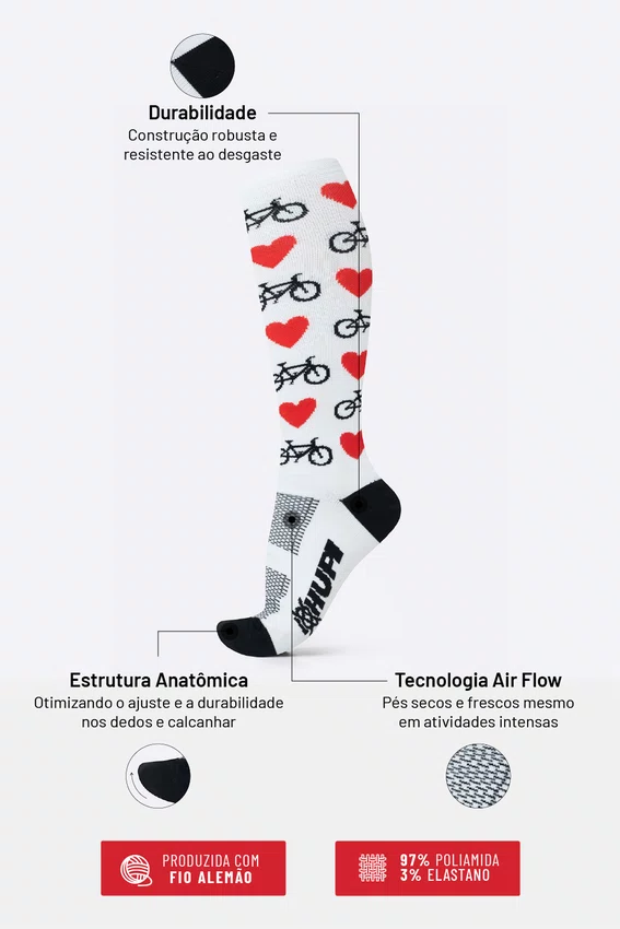 Meia HUPI Longa Love Bike Branco