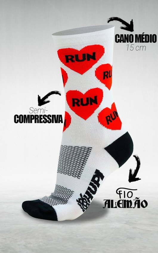 Meia HUPI Love Run Branca - LT para pés menores 34-38
