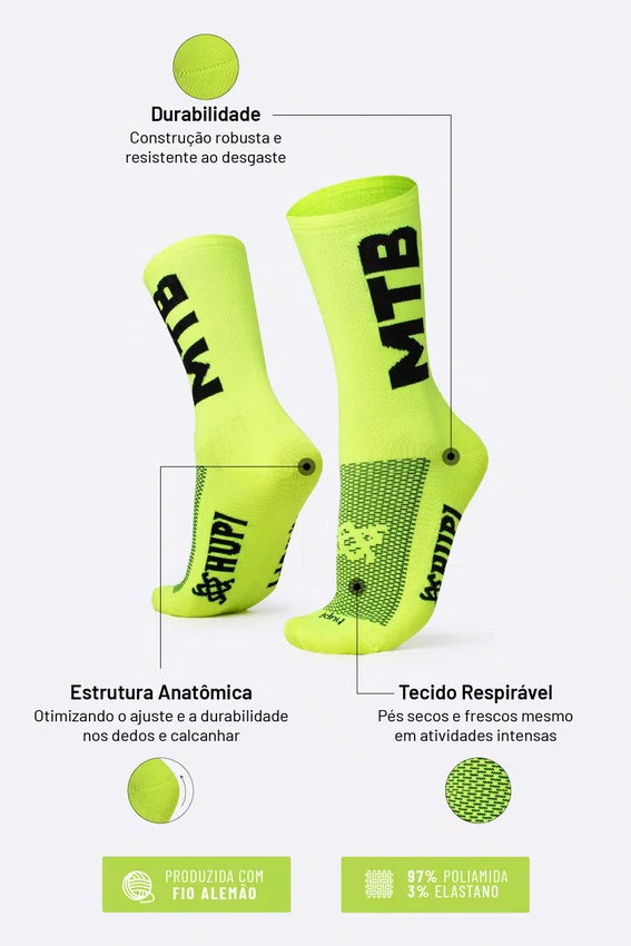 Meia HUPI MTB 2 Amarelo Neon