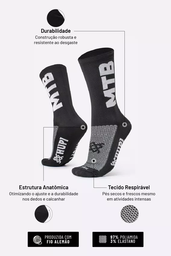 Meia HUPI MTB 2 Preto