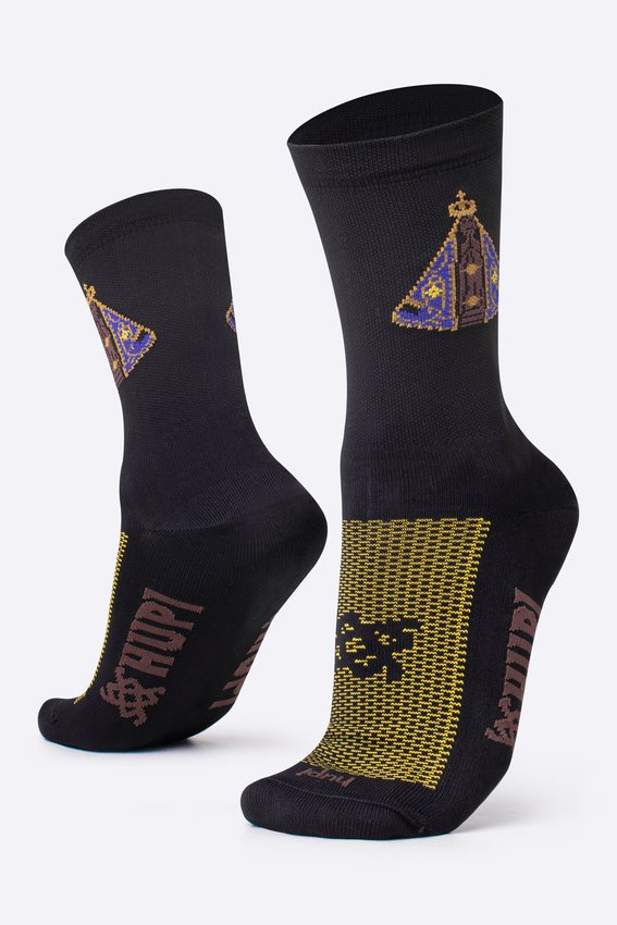 Meia HUPI Nossa Senhora Aparecida Preto - Tamanho Plus 42-46