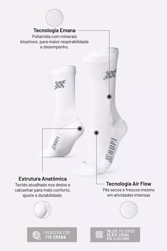 Meia HUPI Pró Emana Branco Plus 42-46