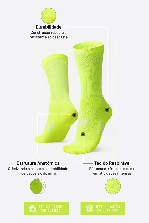Meia HUPI Reacto Amarelo Neon