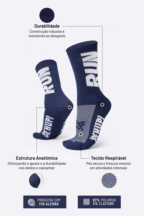 Meia HUPI Run Azul Marinho/Branco