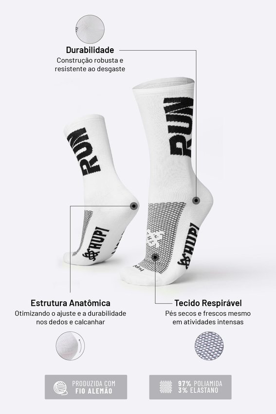 Meia HUPI Run Branco/Preto