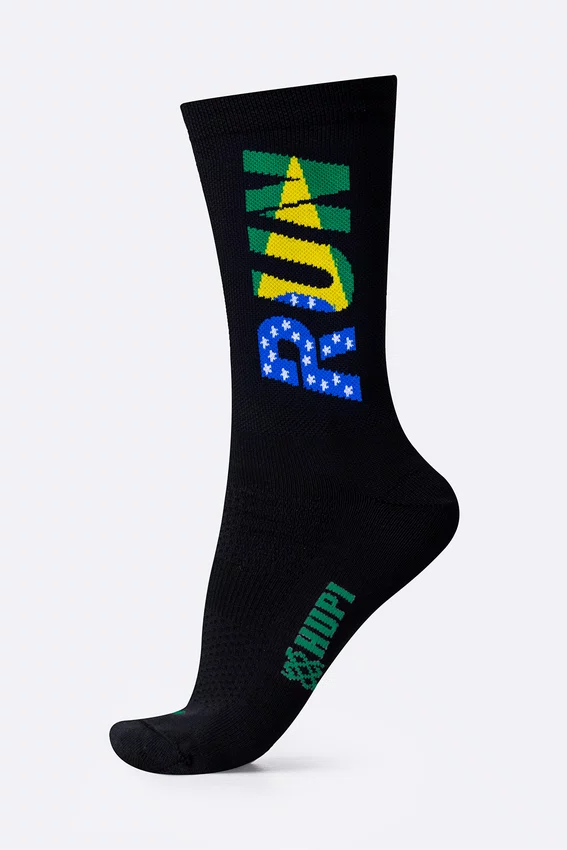 Meia HUPI Run Brasil Preto Plus 42-46