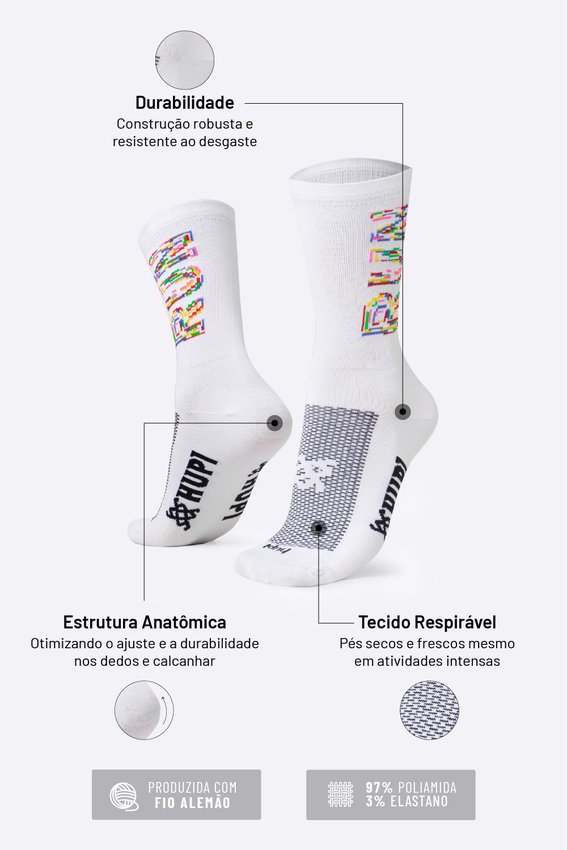 Meia HUPI Run Colors Branca - LT para pés menores 34-38