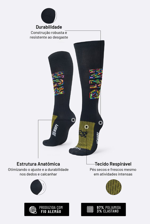 Meia HUPI Run Colors Preta Longa