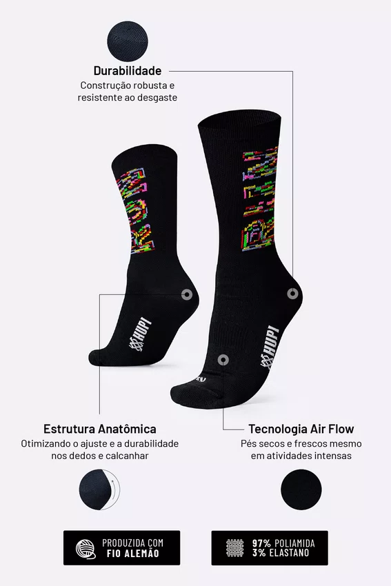 Meia HUPI Run Colors Preto Plus (42 a 46)