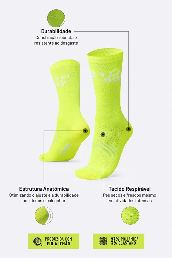 Meia HUPI Run Day Amarelo Neon