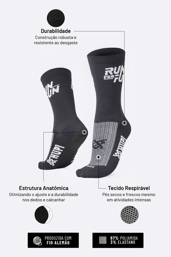 Meia HUPI Run For Fun Preto