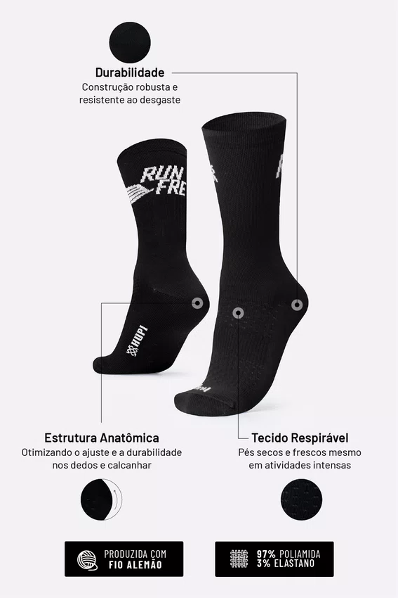 Meia HUPI Run Free Preto