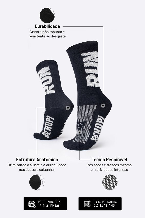 Meia HUPI RUN Preto/Branco - LT para pés menores 34-38