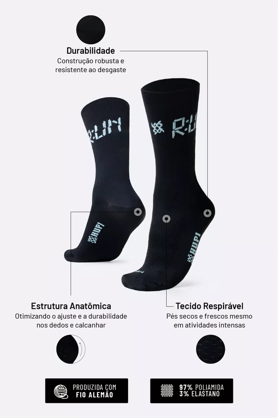 Meia HUPI Run Preto - LT para pés menores 34-38