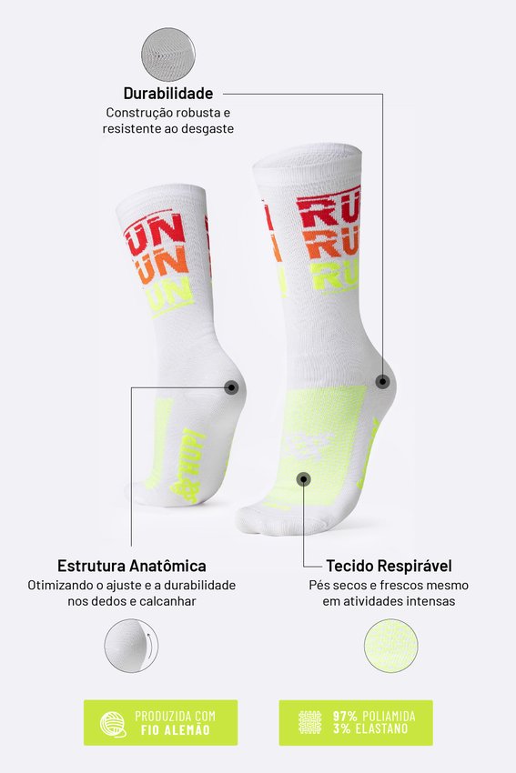 Meia HUPI Run Run Run Branco - LT para pés menores 34-38