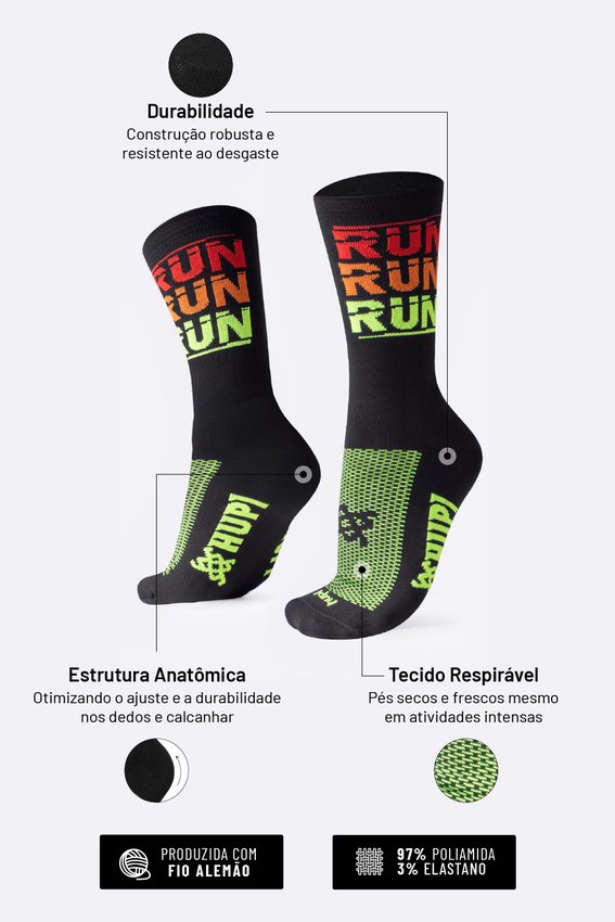 Meia HUPI Run Run Run Preto