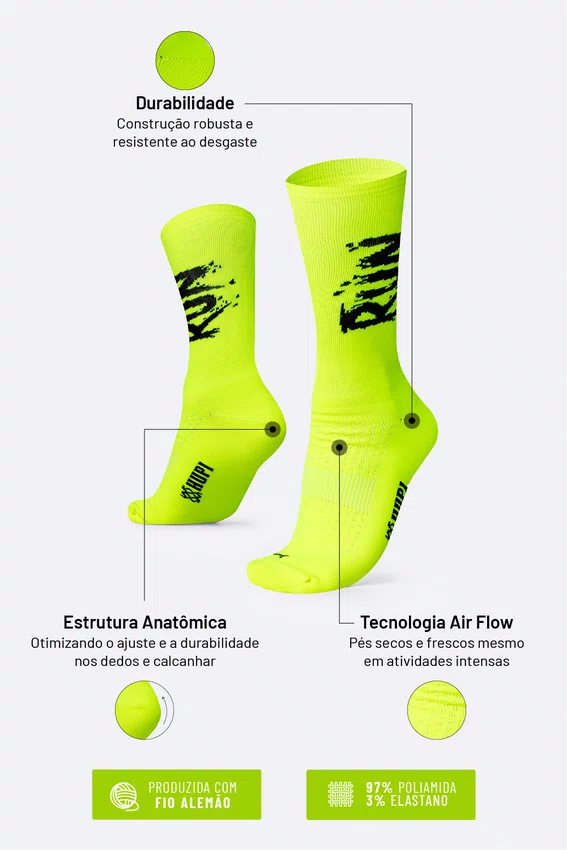Meia HUPI Run Splash Amarelo Neon