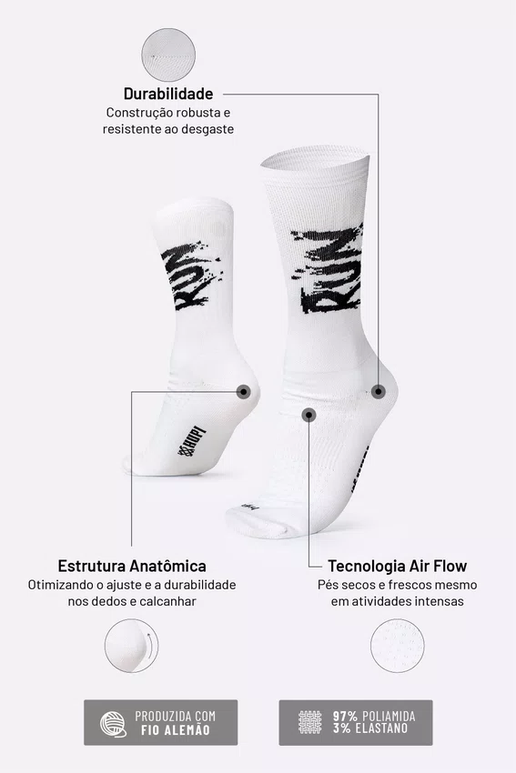 Meia HUPI Run Splash Branco Plus 42–46