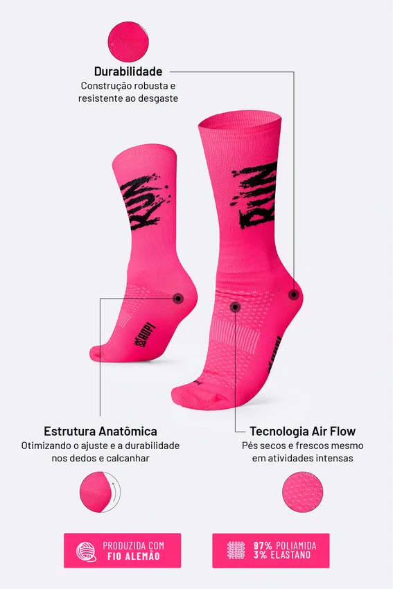 Meia HUPI Run Splash Rosa Plus 42–46