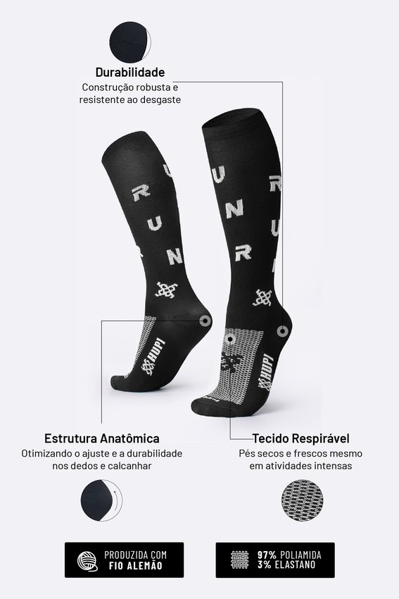 Meia HUPI Run Sprint Longa Preta
